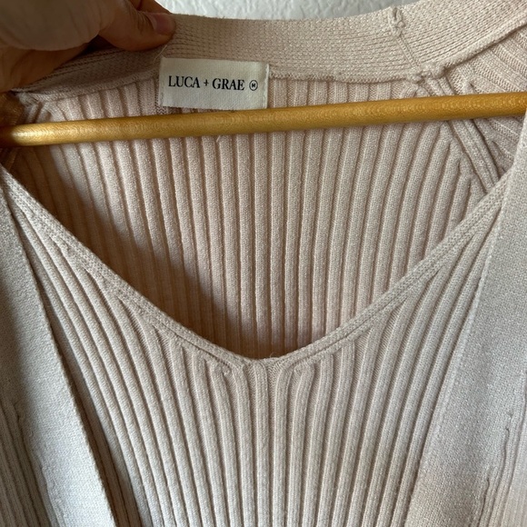 Luca + Grae Dress & Cardigan Sweater Ribbed Body-con Set Tan Size Medium - Picture 4 of 7